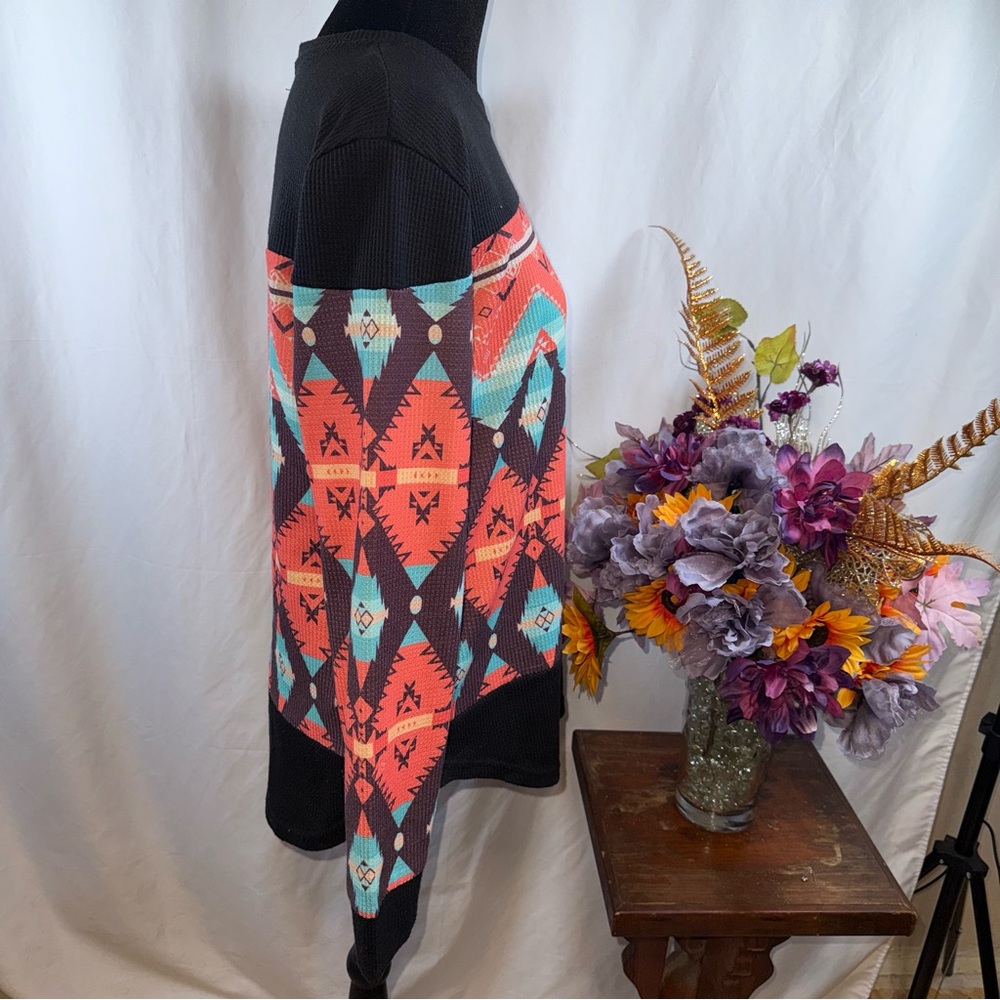 C+D+M Aztec Southwestern Waffle Knit Thermal Pullover Sweater M - Picture 4 of 7